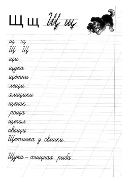 Прописи букв: письменный алфавит от А до Я, буква «Щ» — лист 7