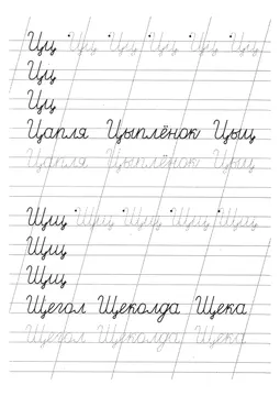 Прописи букв: письменный алфавит от А до Я, буква «Ц» — лист 21