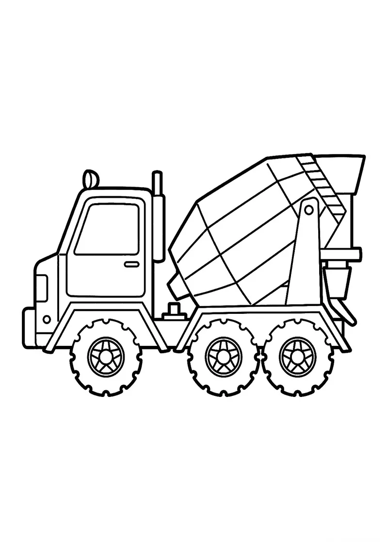 Раскраска «Мобильная бетономешалка» — чёрно-белый контурный рисунок для печати