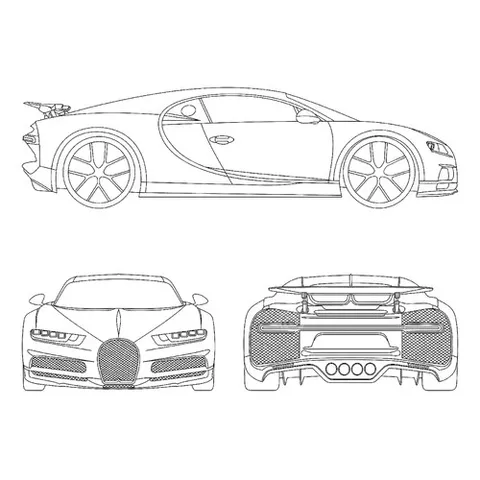 Раскраска «Бугатти Chiron с разных ракурсов»