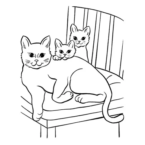 Раскраска «Кошка и два котенка»