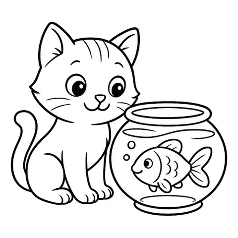Раскраска «Кошка и рыбка»