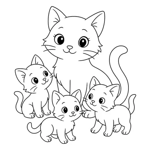 Раскраска «Кошка с котятами»