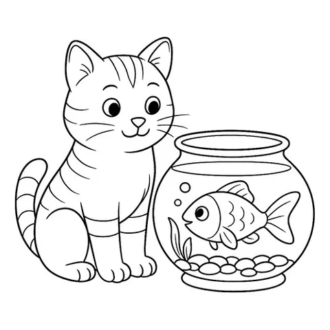 Раскраска «Кот и рыбка»