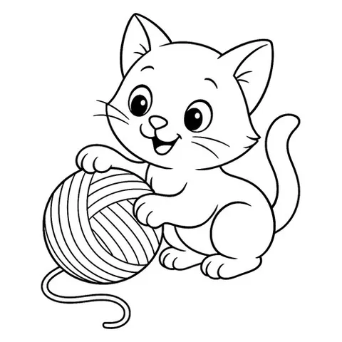 Раскраска «Котенок играет с нитками»