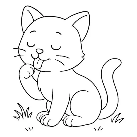 Раскраска «Котёнок вылизывается»