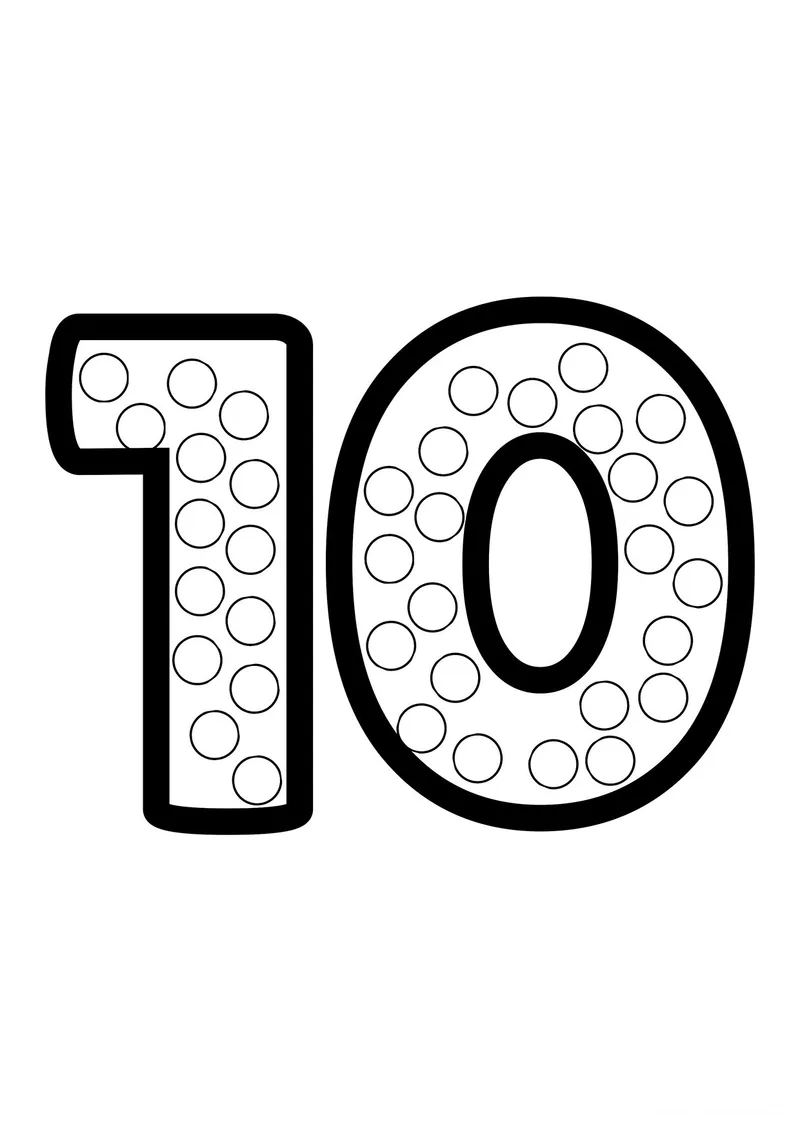Раскраска «Число 10 с точками» — чёрно-белый контурный рисунок для печати