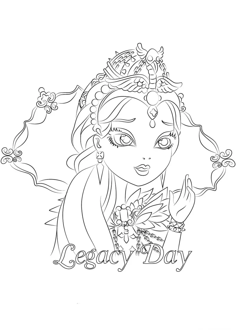 Раскраска «Рейвен Куин (Legacy Day)» — чёрно-белый контурный рисунок для печати