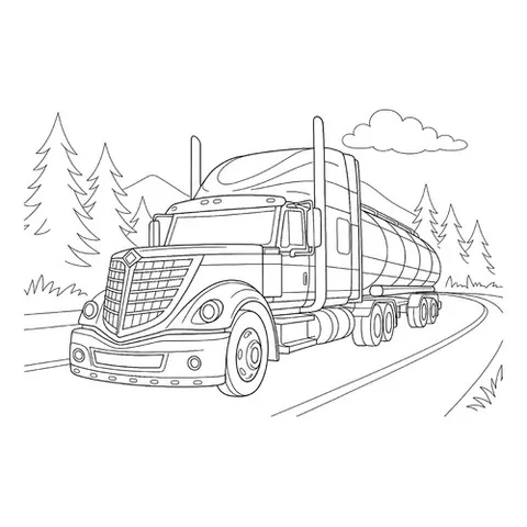 Раскраска «Крутая фура Mack Trucks на дороге в лесу»