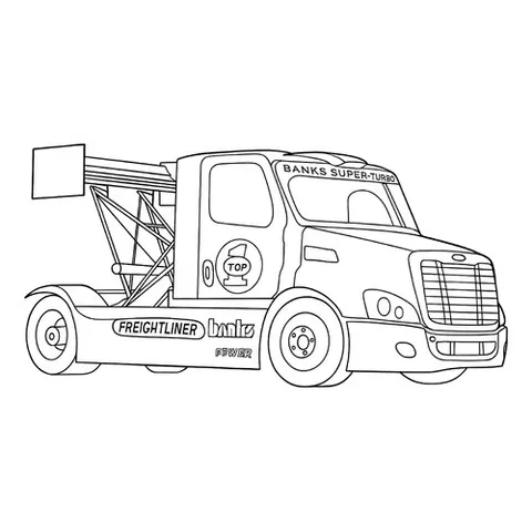 Раскраска «Пятитонный тягач Freightliner Cascadia»