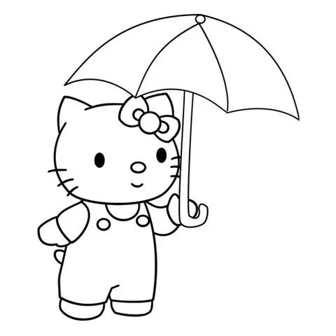 Раскраска «Kitty с новым зонтиком»