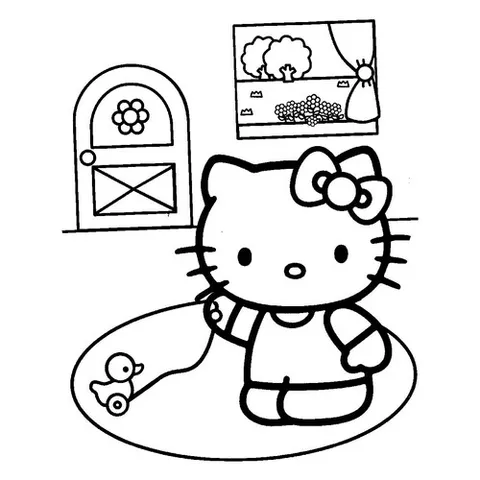 Раскраска «Kitty с уточкой»