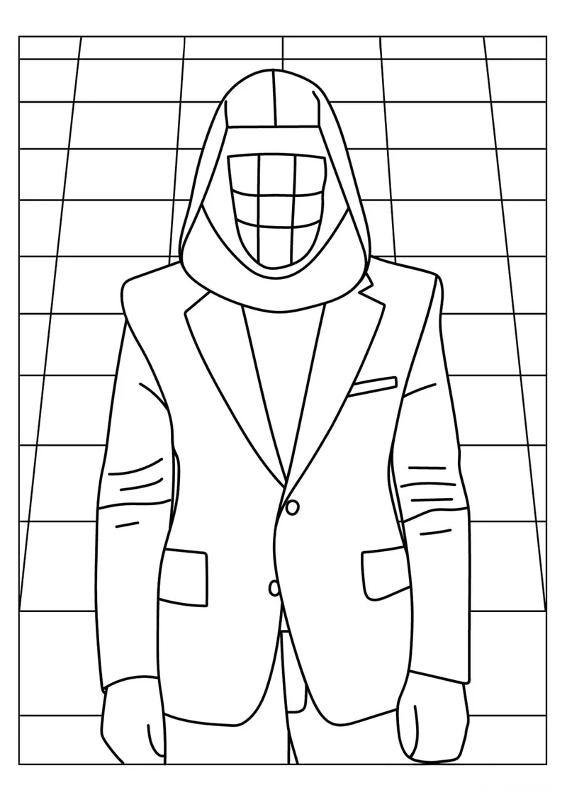 Раскраска «Ведущий игры в кальмара» — чёрно-белый контурный рисунок для печати