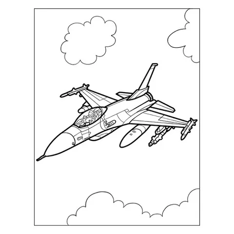 Раскраска «Американский истребитель F-16 Боевой сокол»
