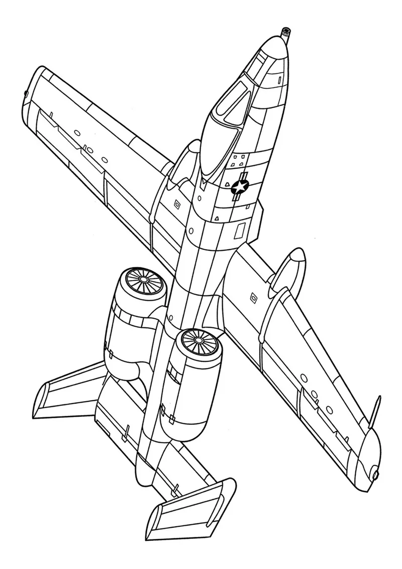 Раскраска «Американский штурмовик A-10 Тандерболт II» — чёрно-белый контурный рисунок для печати