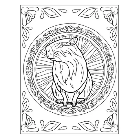 Раскраска «Капибара внутри мандалы»