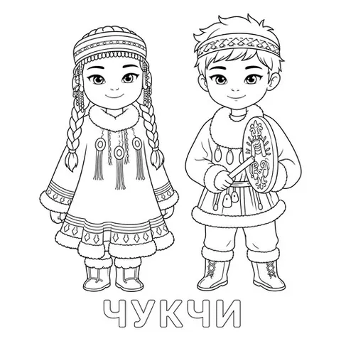 Раскраска «Чукчи в национальной одежде»