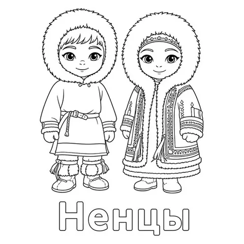 Раскраска «Ненцы в национальной одежде»