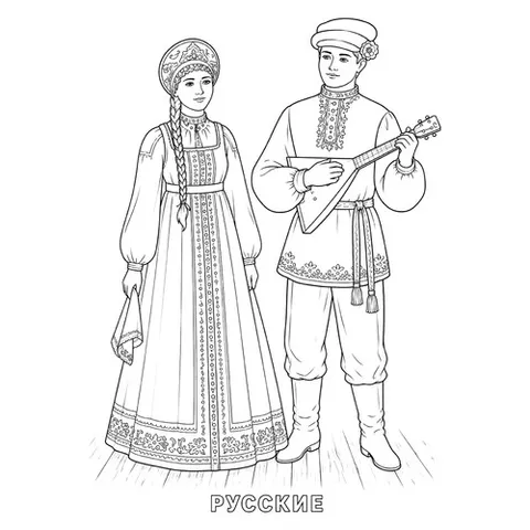 Раскраска «Русский национальный костюм»