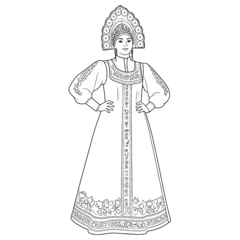 Раскраска «Женщина в русском национальном костюме»