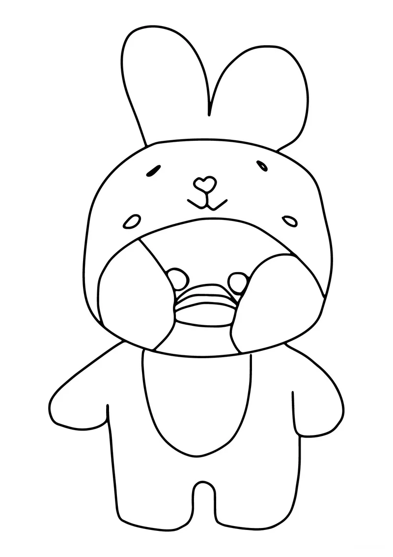 Раскраска «Лалафанфан в кигуруми кролика» — чёрно-белый контурный рисунок для печати