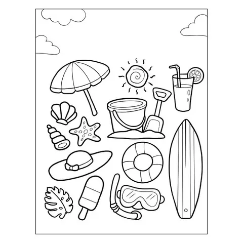 Раскраска «Летние аксессуары»