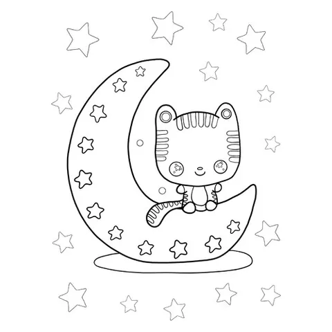Раскраска «Милая луна с котиком»