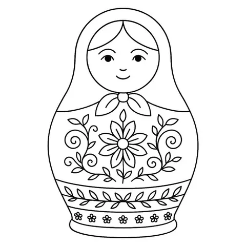 Раскраска «Матрёшка с цветочными узорами»