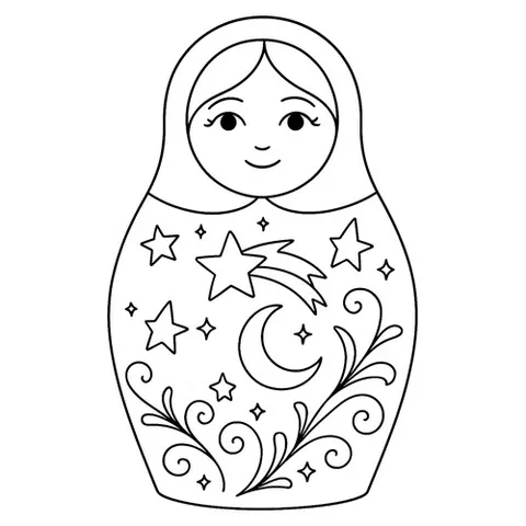 Раскраска «Матрёшка с космическими узорами»