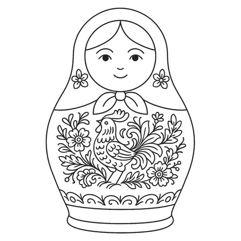 Раскраска «Матрёшка с петушком»
