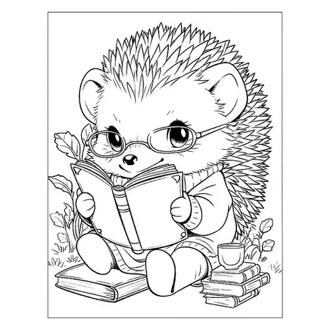 Раскраска «Милый ёжик читает книжку»