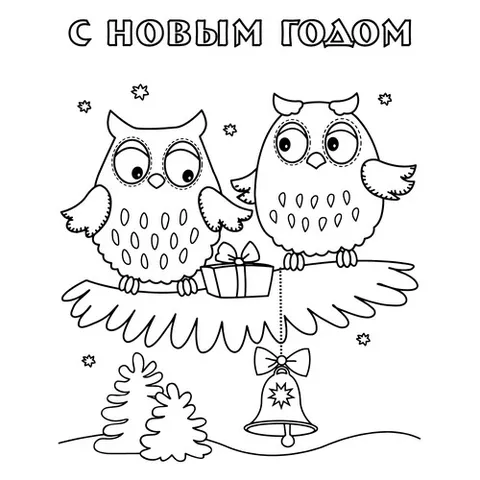 Раскраска «Новогодние совы»