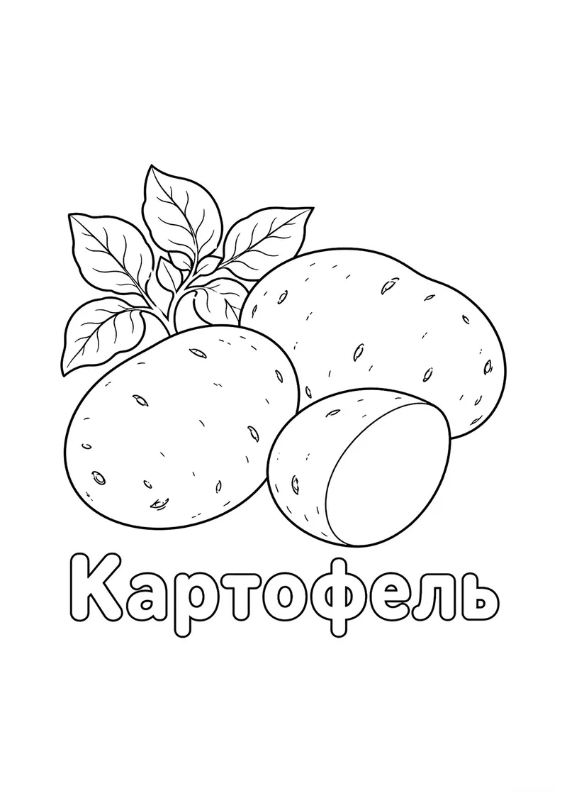 Раскраска «Картофель» — чёрно-белый контурный рисунок для печати