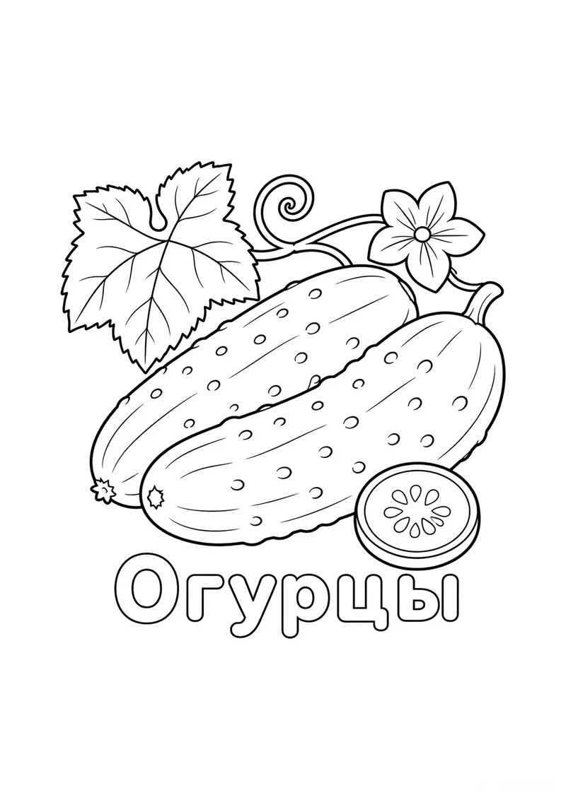 Раскраска «Огурцы» — чёрно-белый контурный рисунок для печати
