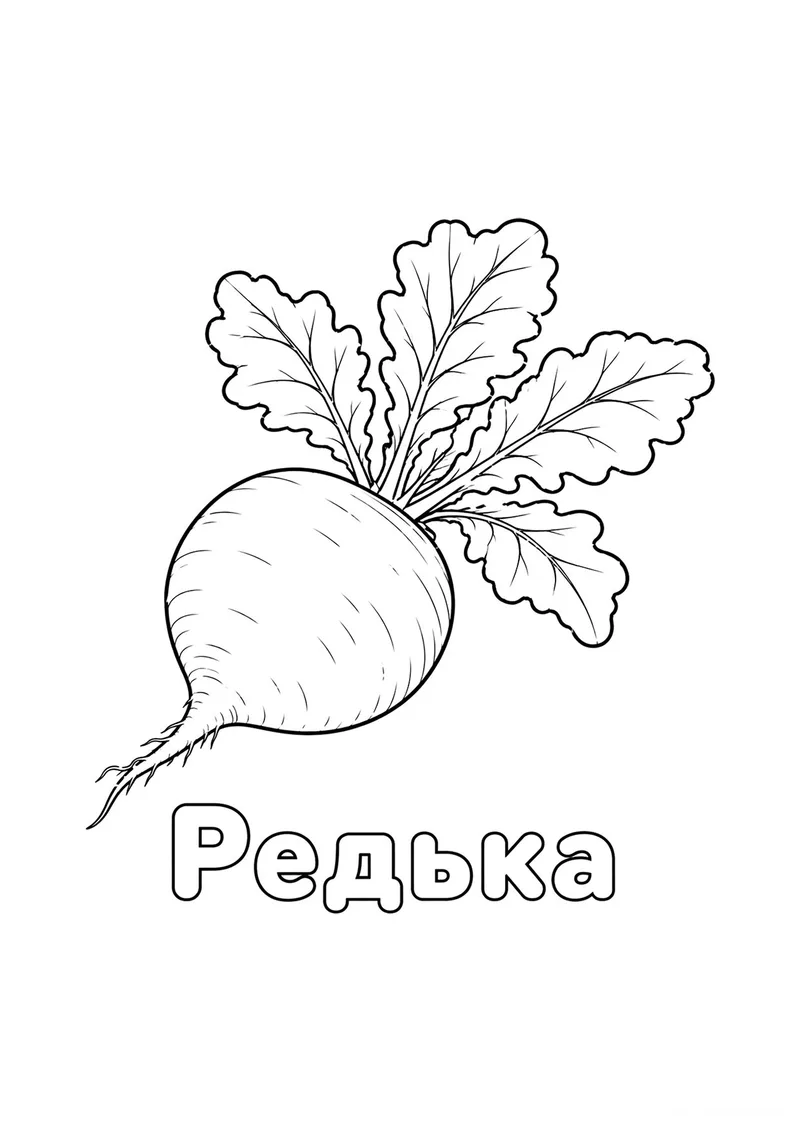 Раскраска «Редька» — чёрно-белый контурный рисунок для печати