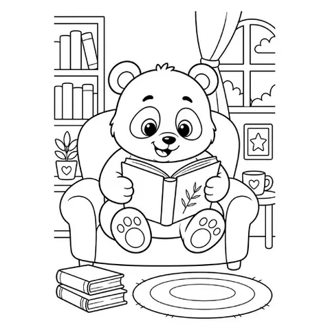 Раскраска «Панда читает книгу»