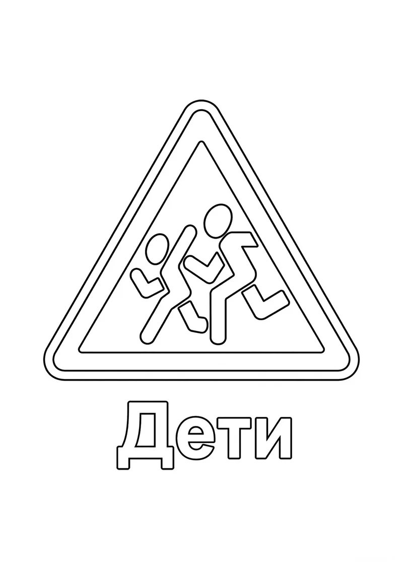 Раскраска «Знак дорожного движения Дети» — чёрно-белый контурный рисунок для печати