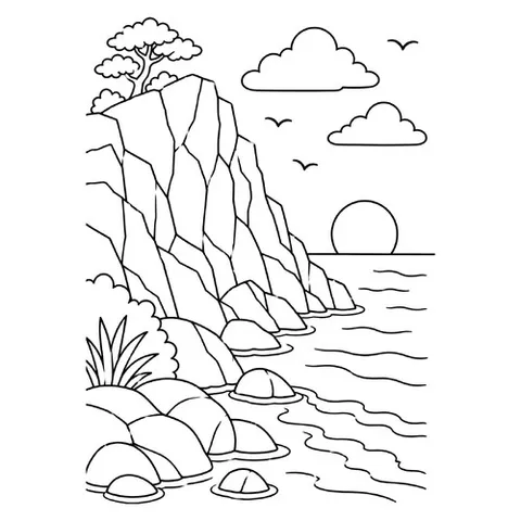 Раскраска «Скалы у моря»