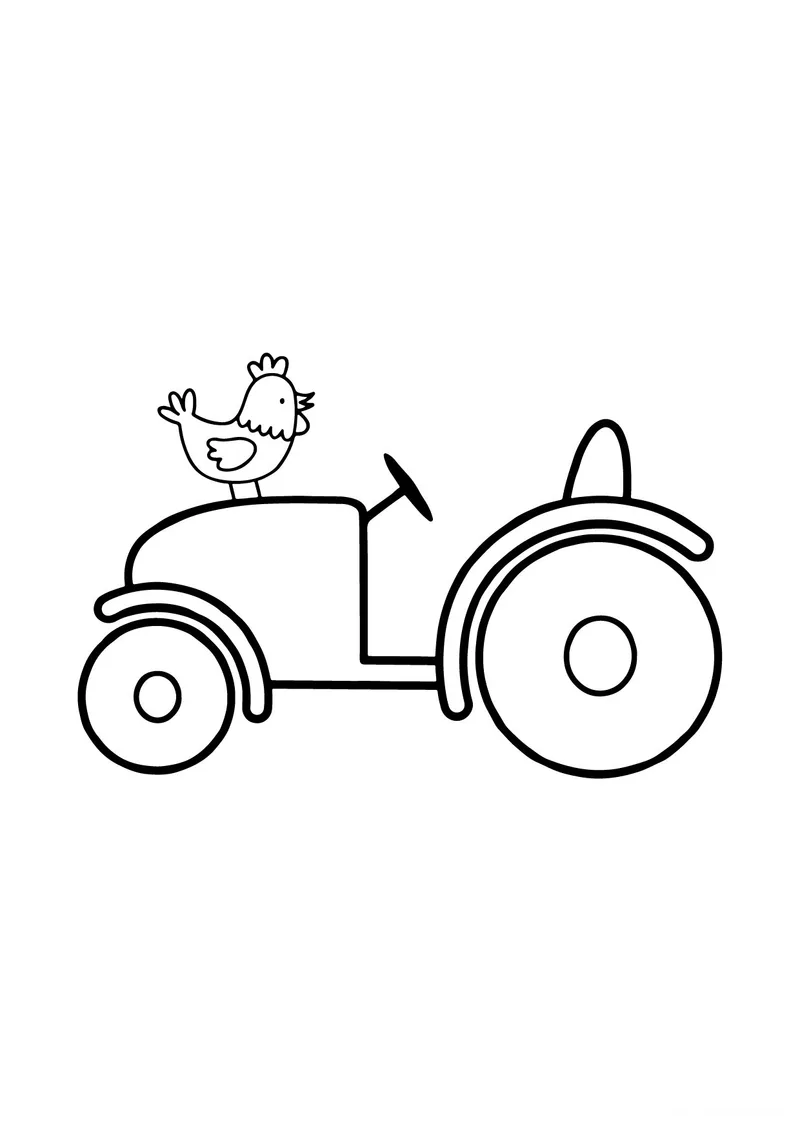 Раскраска «Курица на тракторе» — чёрно-белый контурный рисунок для печати