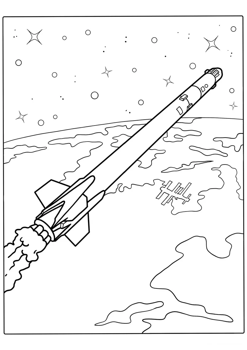 Раскраска «Ракета-носитель SpaceX Falcon» — чёрно-белый контурный рисунок для печати