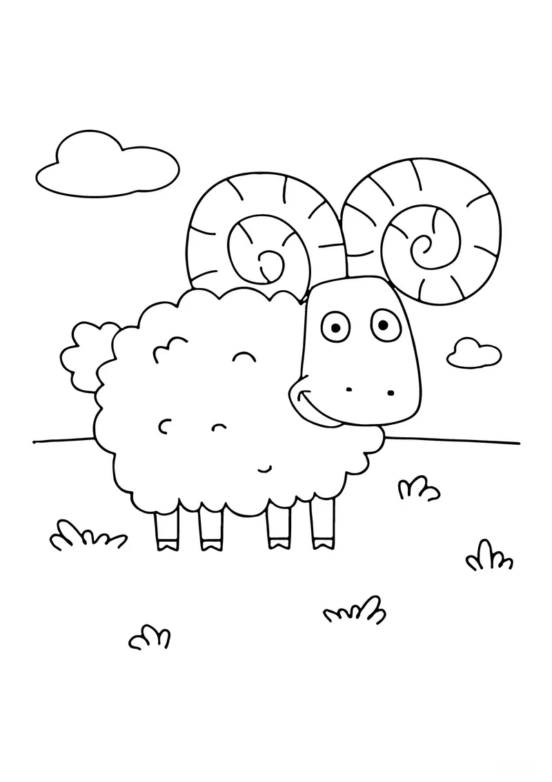 Раскраска «Баран из Синего Трактора» — чёрно-белый контурный рисунок для печати