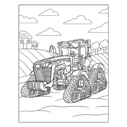 Раскраска «Огромный гусеничный трактор John Deere 8RX»