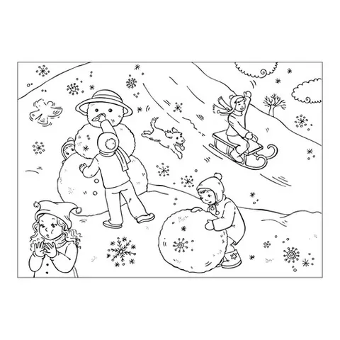 Раскраска «Зимние игры детей»