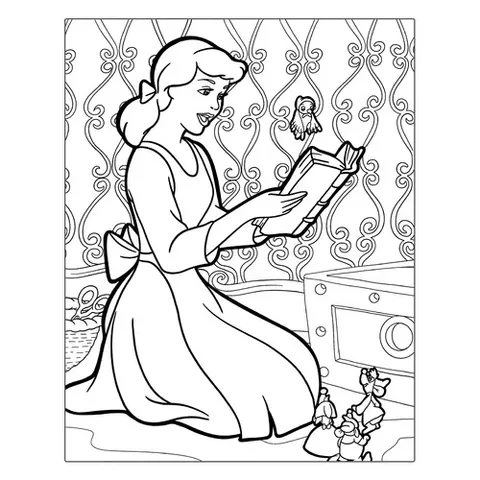 Раскраска «Золушка читает книгу»